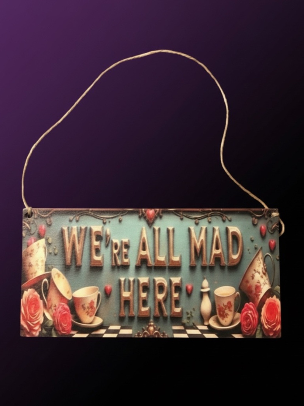 Whimsical 'We're All Mad Here' Wall Wood Plaque